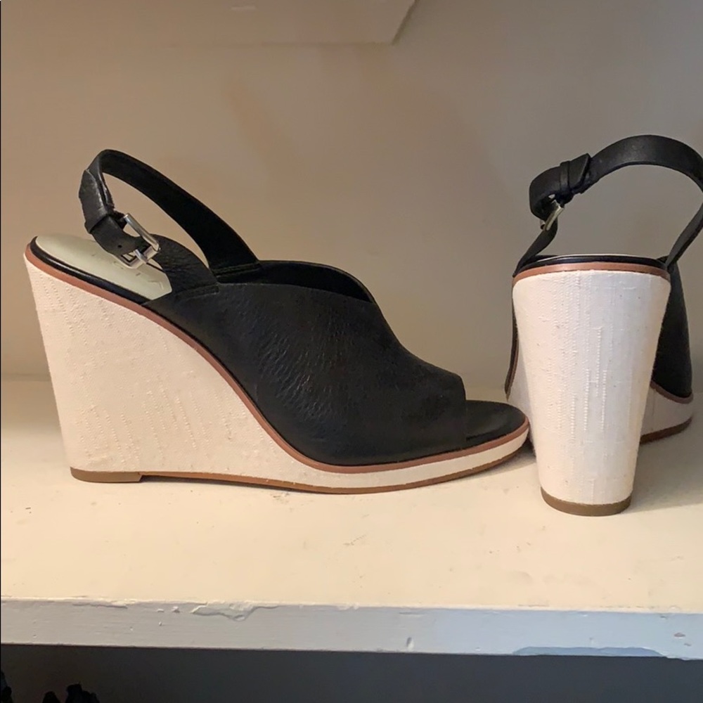 1. State Black NEW leather wedge sandal